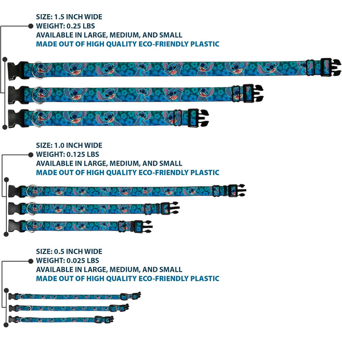 Нашийник Buckle-Down з пластиковим затискачем - Stitch Expressions/Колаж гібіскусу зелено-блакитний градієнт - ширина 1 дюйм - підходить для шиї 15-26 дюймів - великий
