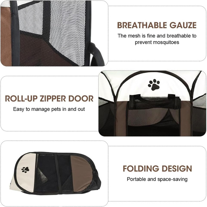 Кія: Переносний вольєр для цуценят та тварин 74x74x43 см, вольєр для собак, котів, кроликів (колір: коричневий)