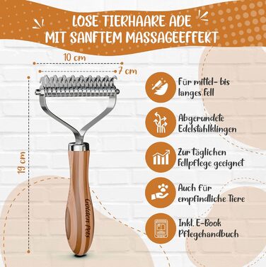 Двостороння щітка для собак та котів 2в1: щітка для підшерстка та гребінець для підшерстка, бамбук, розмір M-L