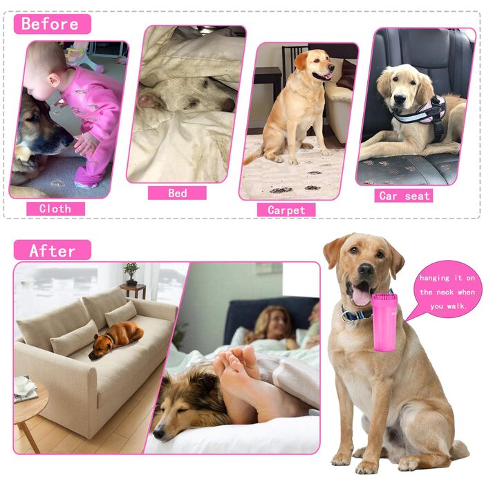 Миска-мийка для лап собак з 3 вбиральними рушниками та щіткою для миття – рожева, велика