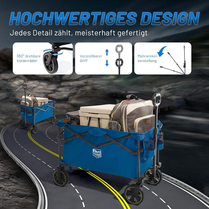 Садова та вантажна візок Timber Ridge 200л з ручкою та тримачем для напоїв, 100кг, для відпочинку, кемпінгу та покупок (Блакитний)