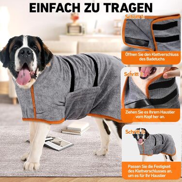 Рушник для собак великих порід, халат для собак, з застібкою на липучці, швидко вбирає воду (XL)