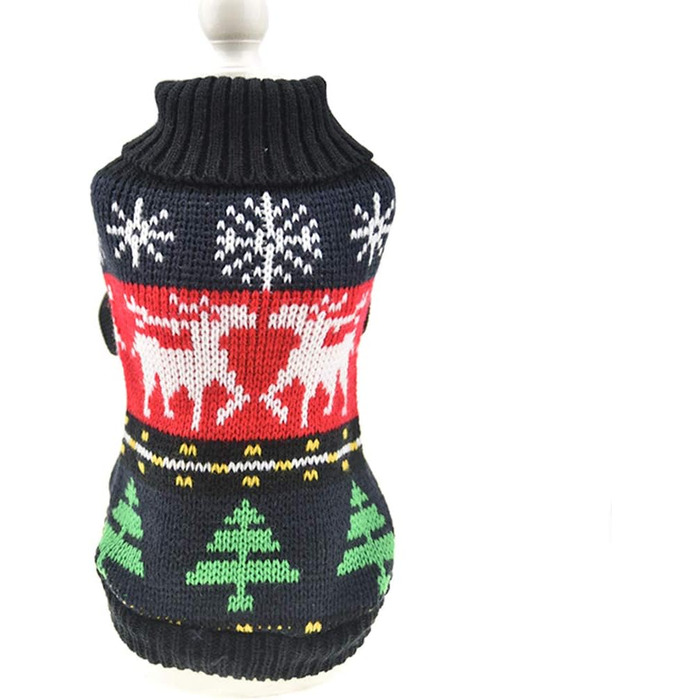 Теплий зимовий светр для собак на Новий рік з оленем, чорного кольору, розмір S (обхват грудей 34,8 см), для дрібних та середніх порід (Даксель)