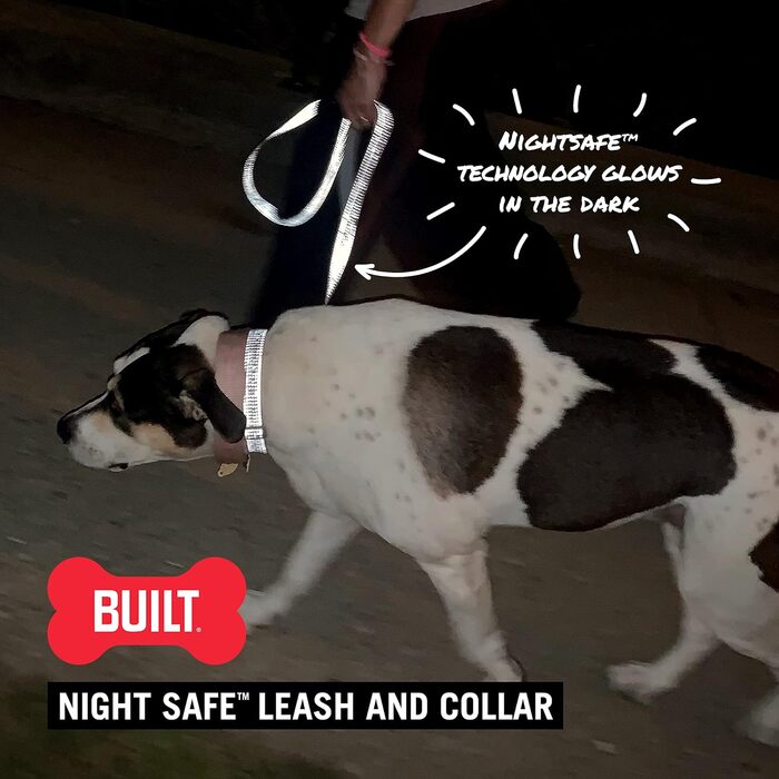 Повідок для собак BUILT Pet Nightsafe, розмір S, морський синій та жовтий, світловідбивний