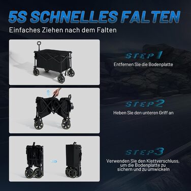 Возик вантажний складний Timber Ridge 200л з тримачем для напоїв, для саду, відпочинку, кемпінгу, чорний