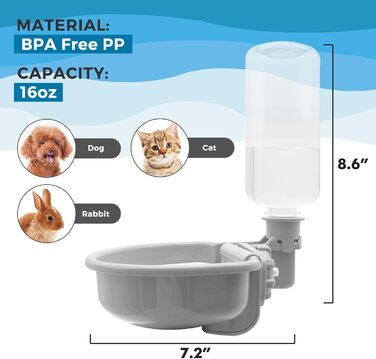 Автоматична годівниця для води VANNON для собак, котів та інших дрібних тварин (453.6 г), сіра