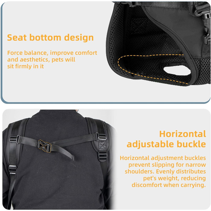 Рюкзак для собак, переноска-рюкзак для малих та середніх собак, чорний, S. Зручний для прогулянок, велопоїздок та хайкінгу. Регульований, з м'якою підкладкою.