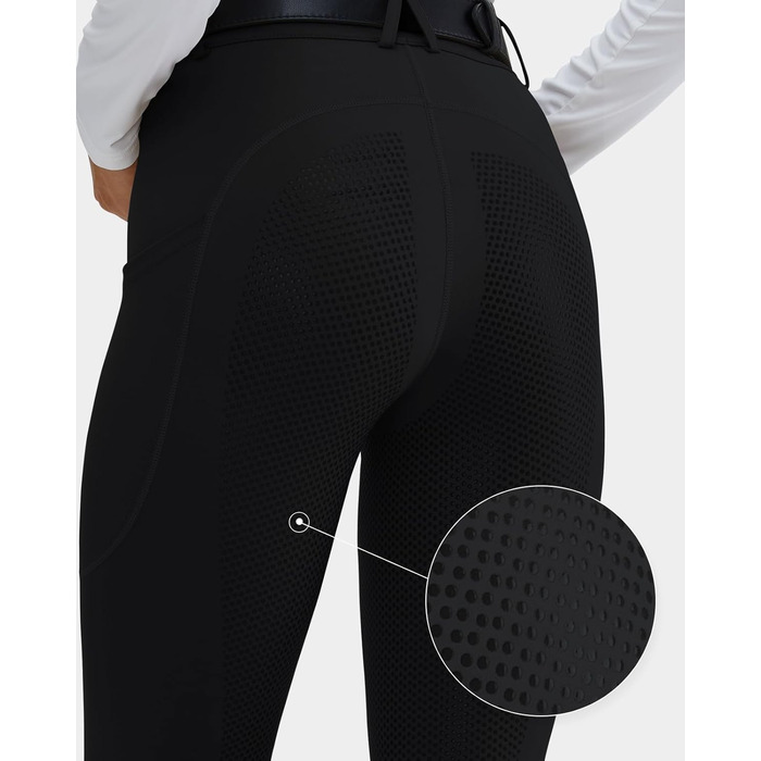 Легінси для верхової їзди HMILE жіночі з силіконовим тисненням, висока талія, еластичні, з кишенею для телефону та петлями для ременя (Чорний, XXL)