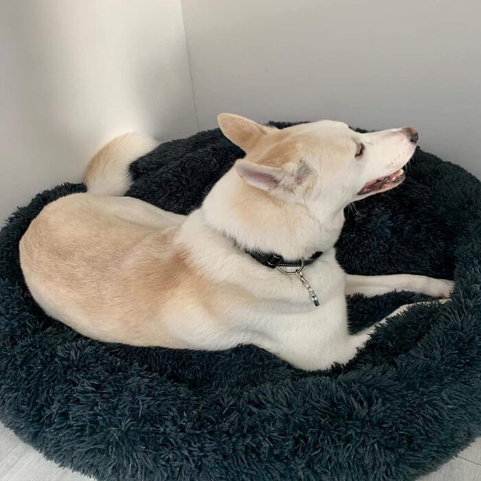 Ортопедична лежанка для собак XL: м'яка, кучерява, з пам'яті ефекту, овальна, для великих, середніх собак. Лежанка-софа Donut, темна сіра.