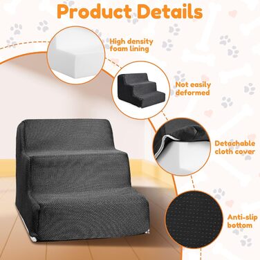 Сходинки для тварин BAODBF: 3 сходинки, 30 см, для собак та котів, миються, неслизькі, сірого кольору