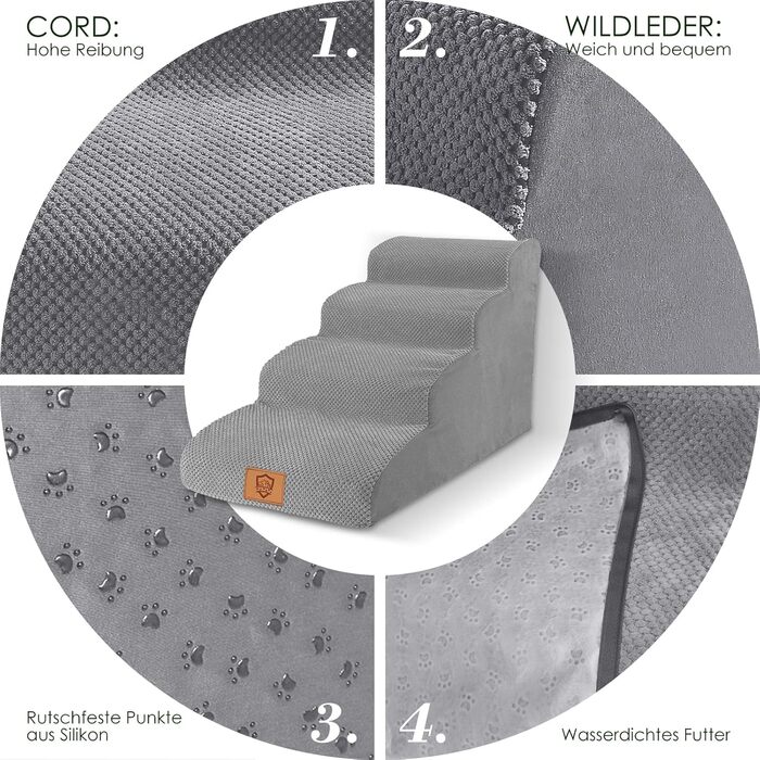 Сходинки для собак та котів 4 сходинки, 50 см, сірі. Зручні та миючі сходинки для тварин з антиковзким покриттям. Підійдуть для софи та ліжка.