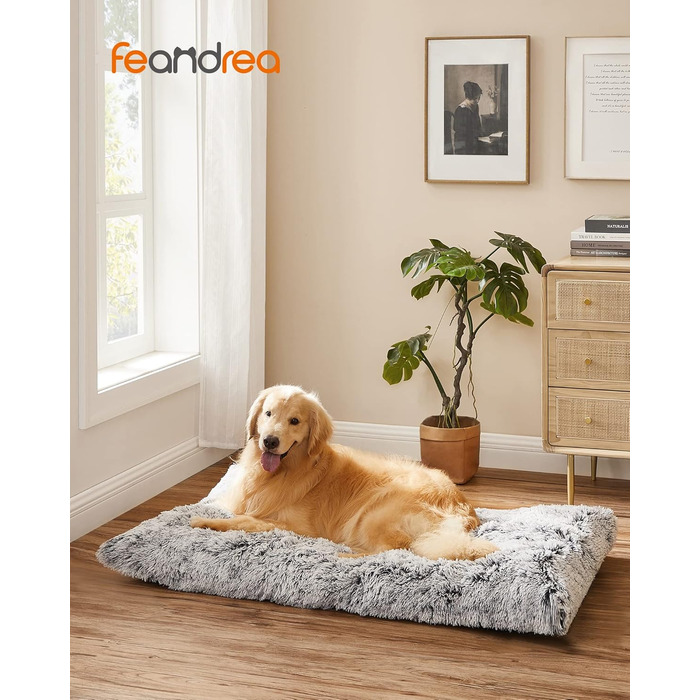 Ліжко для собак Feandrea з м'яким лежаком, плюшевий килимок, 122 x 74 см, Ombré-Сірий, PGW204G01 L 122 x B 74 x H 10 см