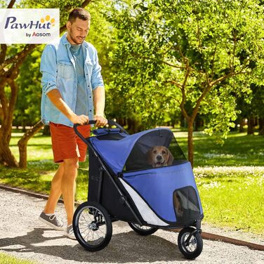 Візок для собак PawHut - зручний та безпечний візок для собак середніх та великих порід (до 30 кг), з сітковими віконцями та надійною системою безпеки, блакитний, матеріал: Oxford