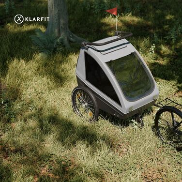 Klarfit GoKiddo: Причіп для велосипеда на 2 дітей - 2в1 (велопричіп та візок) з гальмами, ременями безпеки, регульованими сидіннями, вантажопідйомністю 40 кг, захистом від дощу та UV, складаний (світло-сірий)