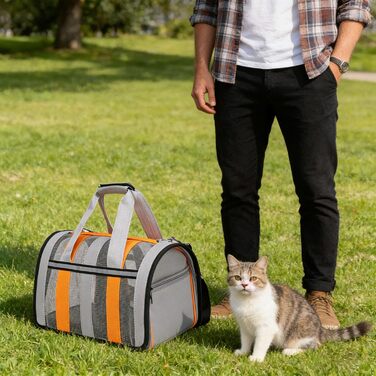 Транспортна сумка для кота/собаки MZSX, блакитна, до 4 кг, з дихаючою сіткою та світловідбиваючими смугами