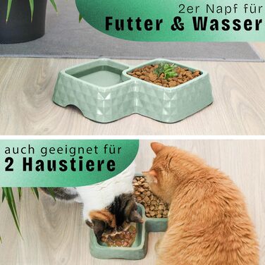 Подвійний миска для котів та маленьких собак ne&no® з бамбука, неслизька, до 400г корму та 350мл води, м'ятного кольору