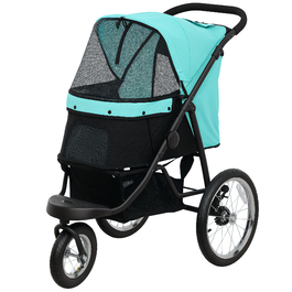 PawHut Коляска для собак Jogger Dog Buggy Складна для маленьких собак і кішок до 10 кг Cat Buggy з 3 великими гумовими колесами, подушками Сітка Вікна Кошик для зберігання Котяча коляска з безпечними повідцями, бірюзова | Аосом