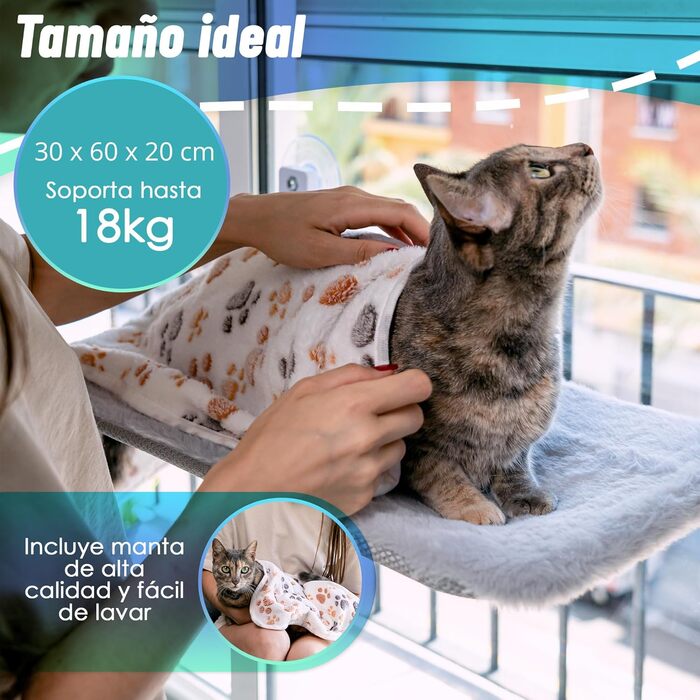 Гамак для кота у вікно, ліжко + ковдра (30 x 45 см), сірий