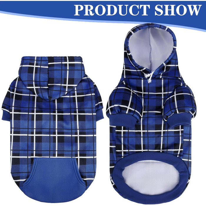 Пуловер з капюшоном для собак ExPawlorer в клітинку, британський стиль, теплий, з отвором для повідка, для всіх порід, цуценят, дівчаток та хлопчиків, рожевий (XX-Large, темно-синій)