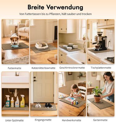 Підкладка під миску для собак та котів, нековзна, швидковисихаюча, миюча, з абсорбентом (43 x 71 см, коричнева)