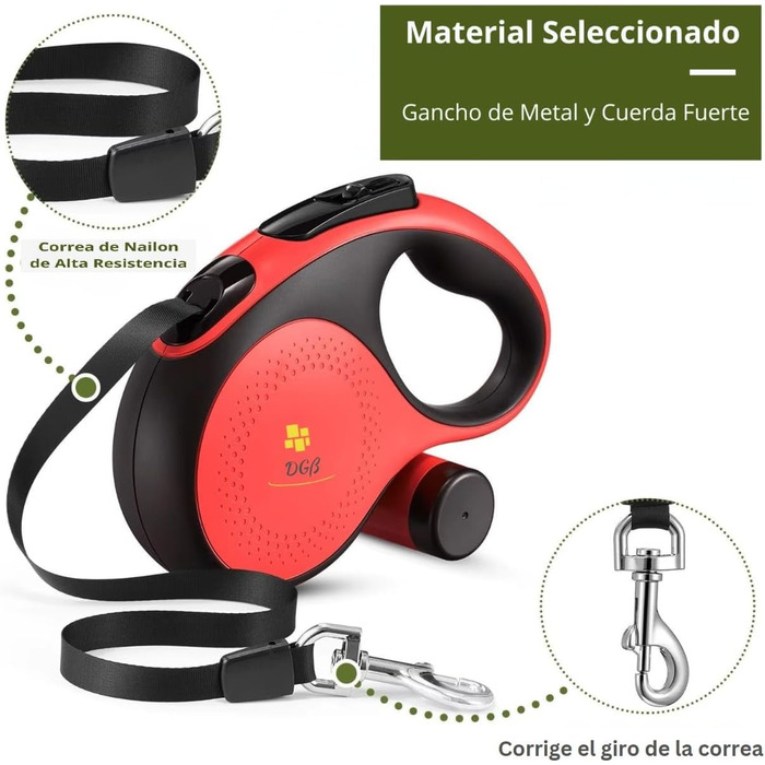 Висувна поводок для собак, 3 м, для малих, середніх та великих собак, ергономічна ручка, до 15 кг, розмір S, червоний