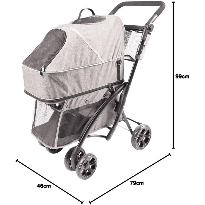 Візок для собак Laroy Group Hundebuggy Pet Buggy Deluxe сірий, 99 x 79 x 49 см, для собак з проблемами мобільності