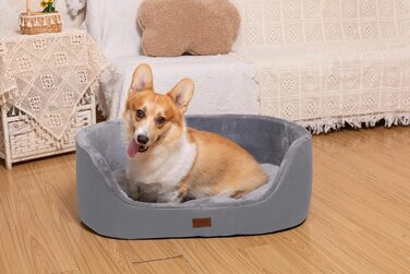 Кругле ліжко для собак середнього розміру Raikou, м'яке та зручне, з антиковзким покриттям, сірого кольору (75 x 54 x 27 см)