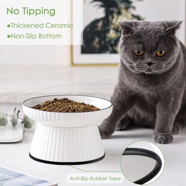 Керамічна миска для котів великого розміру, 18 см. Підвищена миска для здорового харчування без стресу, біла. Миска для котів та маленьких собак, анти-блювотний наповнювач, нековзна, 425 мл