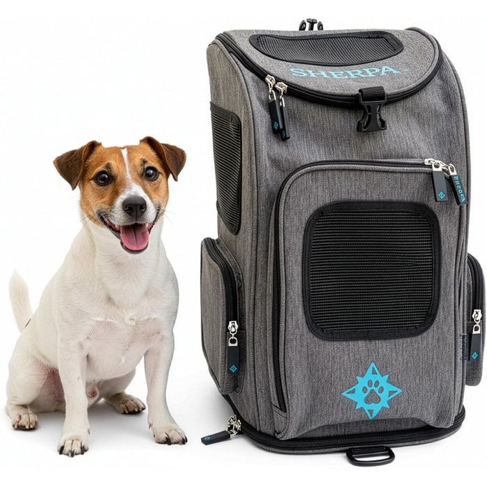 Рюкзак-переноска для тварин Sherpa 2-в-1, сірий, розмір M (43x27x28 см), дозволений авіакомпаніями, машинного прання, з сітчастим вікном, безпечними замками, легким каркасом