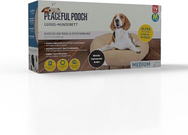Ліжко для собак Mediashop Peaceful Pooch M, 76 см, бежеве, плюшевий донат, знімний та праний чохол, водо- та брудовідштовхувальне, ортопедичне, з антиковзкими ніжками