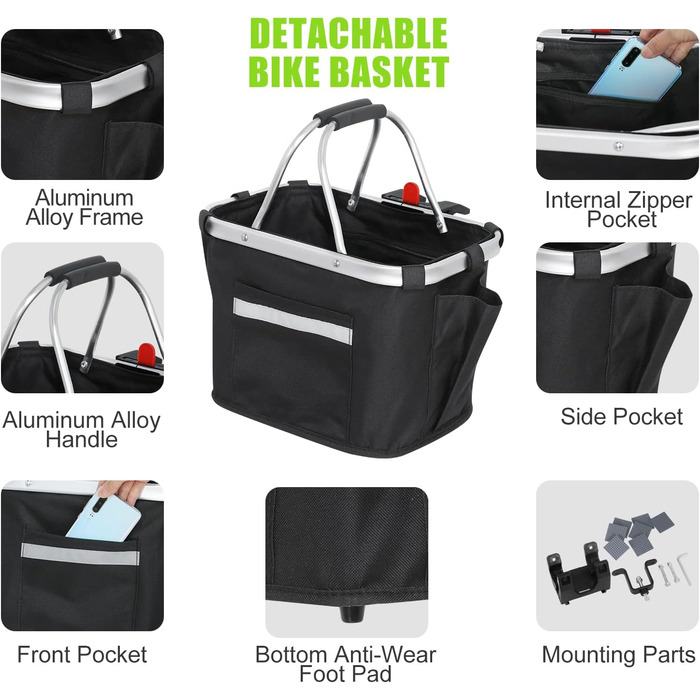 Фарбований кошик на кермо велосипеда Lixada з алюмінію (35 x 25 x 5 см)