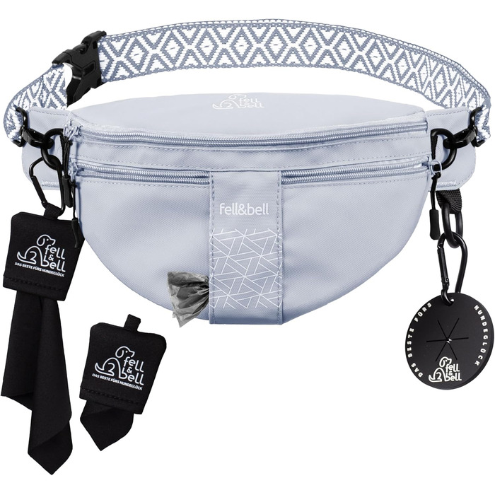 Водонепроникний ласоконний мішечок для собак fell&bell Leckerlitasche – з 2 відділеннями для снеків, 1,8 л основного відділення, кишенькою для телефону та диспенсером для відходів | Сумка для годування собак, тренувань та цуценят, блакитно-сіра