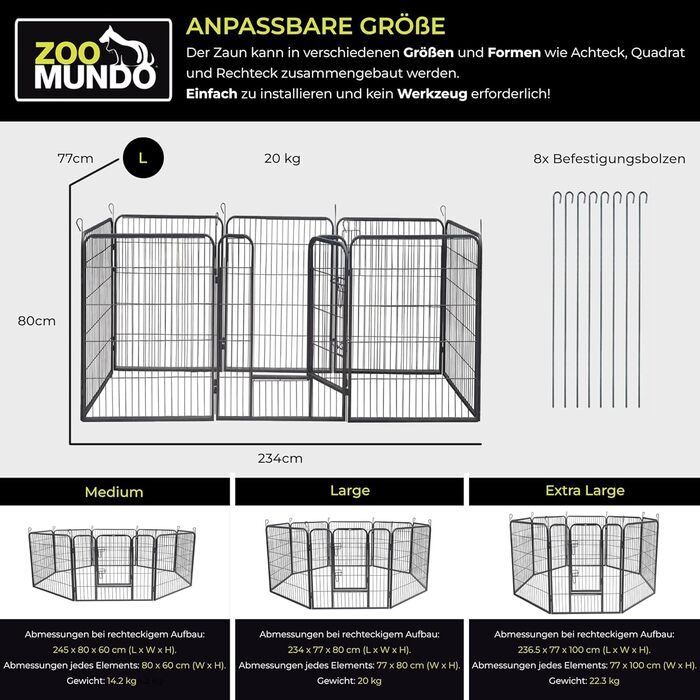 Клітка для цуценят Zoomundo, вольєр для тварин, огорожа для цуценят, 8-кутна, L