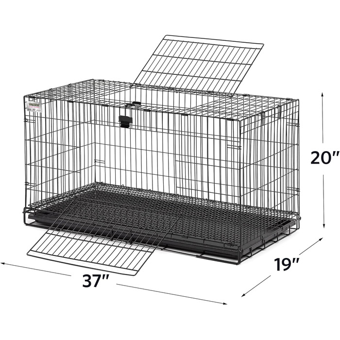 Клітка для кроликів MidWest Wabbitat, металева, 94×48×53 см, з пластиковим піддоном і сітчастою підлогою 1,3 см, чорна, складна
