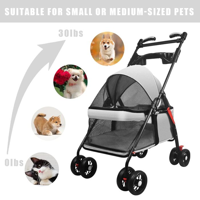 Дитяча коляска для тварин з розкладним відсіком для собак та котів, модель B JY-Gray