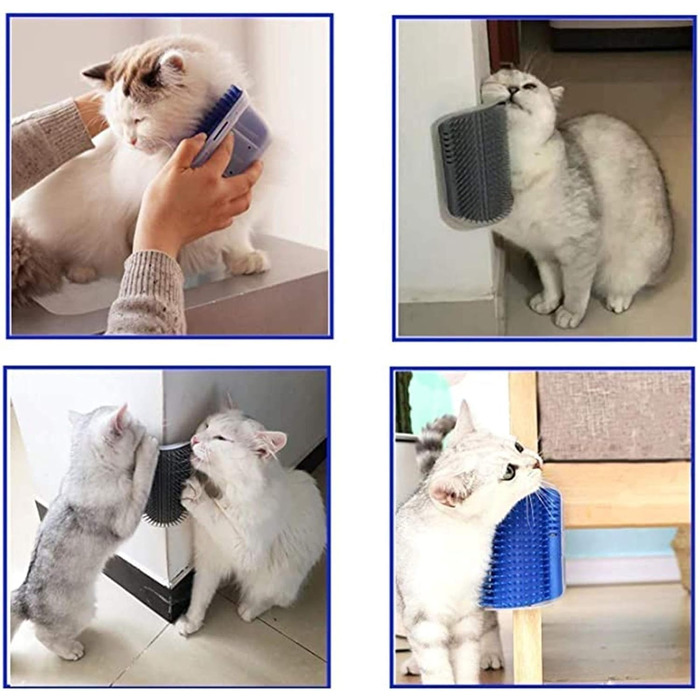 Щітка для котів 2 шт. - масажер для грумінгу, для довгошерстих та короткошерстих котів та собак, блакитний та сірий