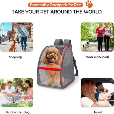 Рюкзак-переноска для котів і собак ALLSOPETS, червоний, з внутрішнім повідцем та килимком
