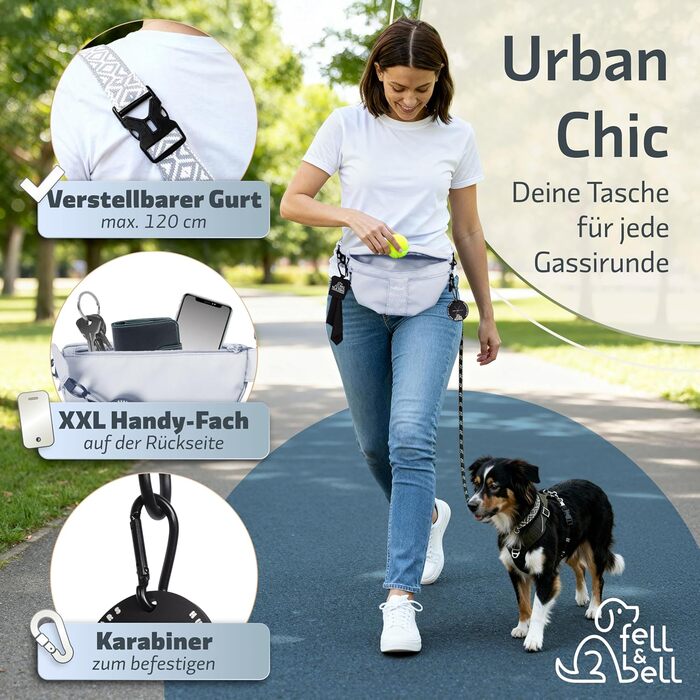 Водонепроникний ласоконний мішечок для собак fell&bell Leckerlitasche – з 2 відділеннями для снеків, 1,8 л основного відділення, кишенькою для телефону та диспенсером для відходів | Сумка для годування собак, тренувань та цуценят, блакитно-сіра