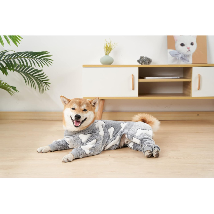 Теплий халат для собак на зиму, фланелевий, для середніх та великих собак, Onesie, колір сірий, розмір XS (довжина спини 38 см, обхват грудей 60 см)