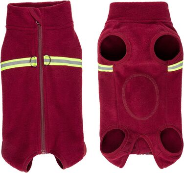 Теплий пуловер для собак з флісу та світловідбиваючою жилеткою. Зручний, теплий, для цуценят та дорослих собак. (Зелений, розмір M, червоний)