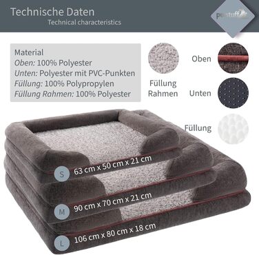 Ортопедичне собаче ліжко з знімним та пральним чохлом, неслизьке, темно-сірий колір, розмір L (106x80x18 см)