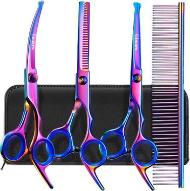 Набір професійних ножиць для грумінгу собак Gimars 4CR, 5-в-1, з титановим покриттям та безпечними закругленими кінцями