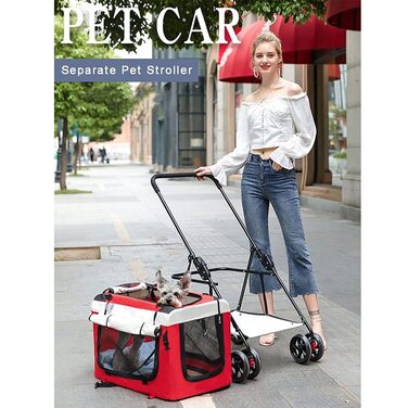 Легкий розкладний візок для дітей та маленьких собак – дихаючий візок для котів та собак – переноска для 2 тварин – портативний візок для домашніх тварин – система подорожей для цуценят та кошенят, червоний