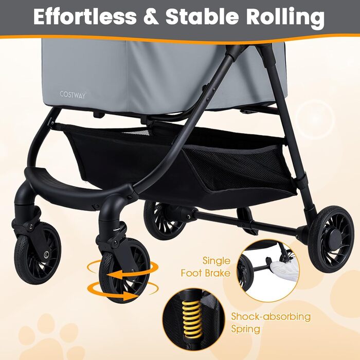 Візок для собак FANTASK 3 в 1: переноска, візок, сумка для тварин до 5 кг з регульованим дахом та підстаканником, складаний, для собак, котів, домашніх тварин (Сірий)