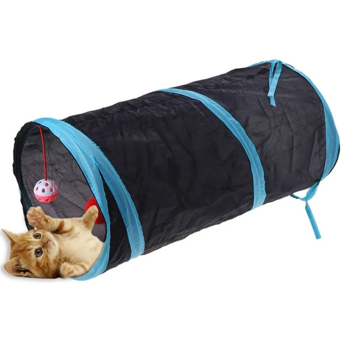 Туннель для котів Alnicov S-подібний, 3-х стороння конструкція, складаний, інтерактивна іграшка-лабіринт для кошенят, цуценят, кроликів та морських свинок з сумкою для зберігання