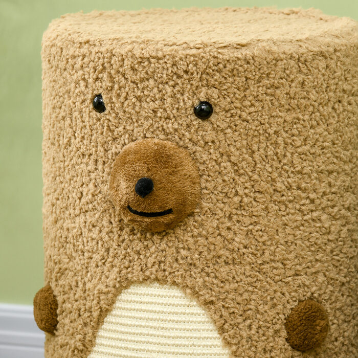PawHut Scratching Barrel Bear Design 2 яруси 2 печери з поверхнею для дряпання з сизалю Φ35 x 66 см Світло-коричневий для котячих меблів та розваг