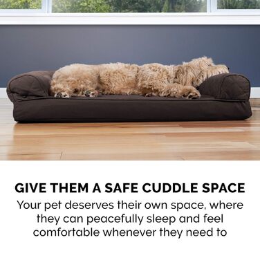 Ляжка для собак Furhaven велика ортопедична, стиль дивана, знімний чохол, колір кавовий, розмір L 91 x 69 x 17 см, ортопедична піна