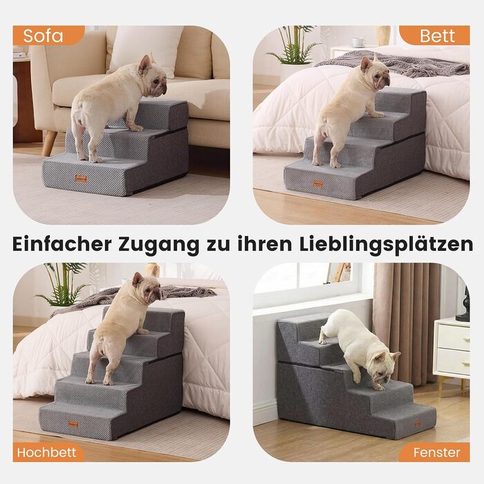 Сходи для собак Gardner Pet 2-в-1, 3 сходинки, регульована висота 23/36 см, сірі (висота 46.5 см)