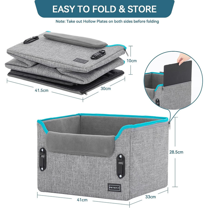 Автокрісло для собак Petsfit - сіре, для маленьких собак, з безпечним кріпленням та зручним лежаком