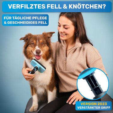 Щітка для собак та котів BluePet для довгої шерсті 2.0: видаляє підшерсток, ковтуни та вузли. З кнопкою для очищення. Для щоденного використання (Блакитна)